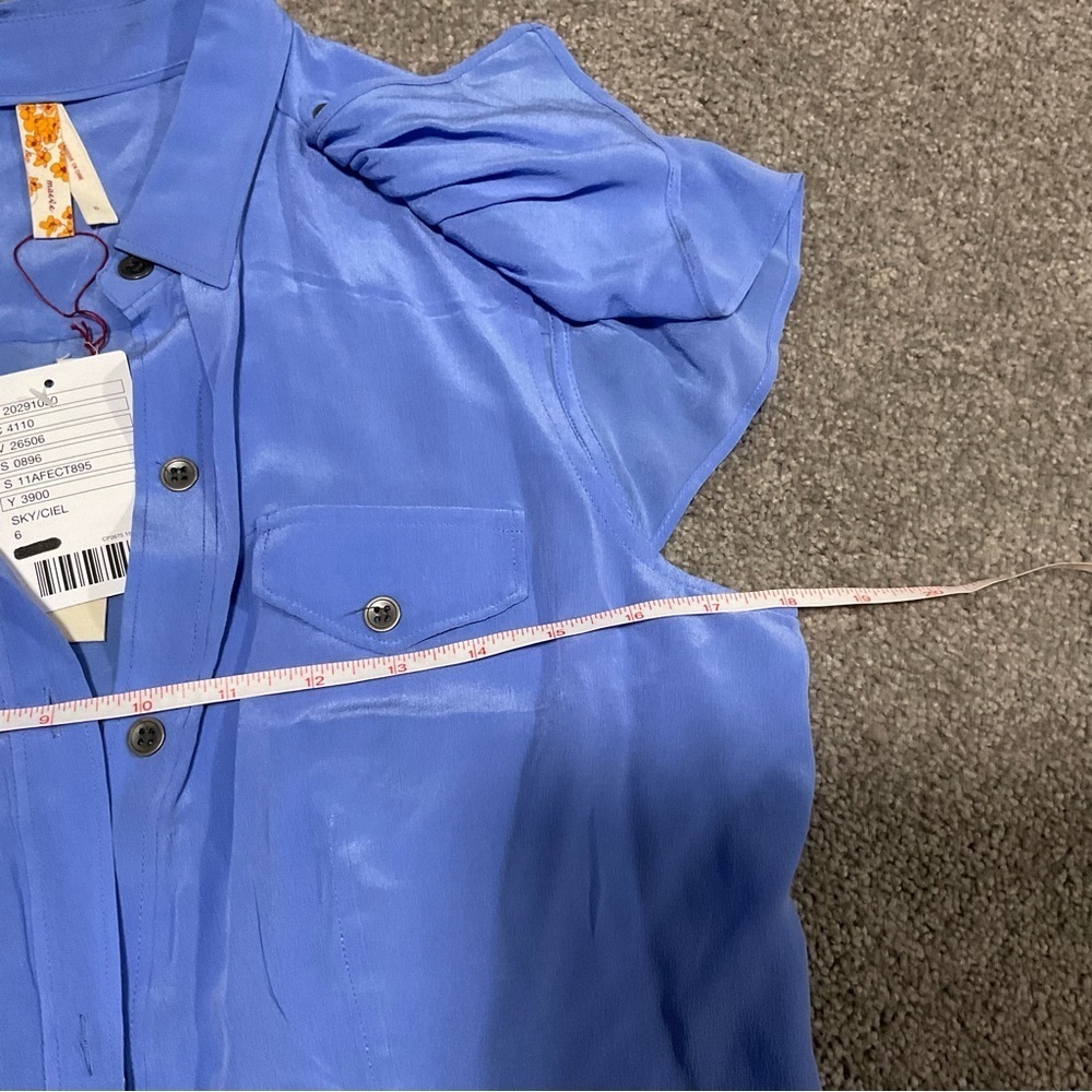 Maeve Anthropologie Womens Powder Blue Silk Collar Cap Sleeve Blouse Size 6 - Picture 5 of 12